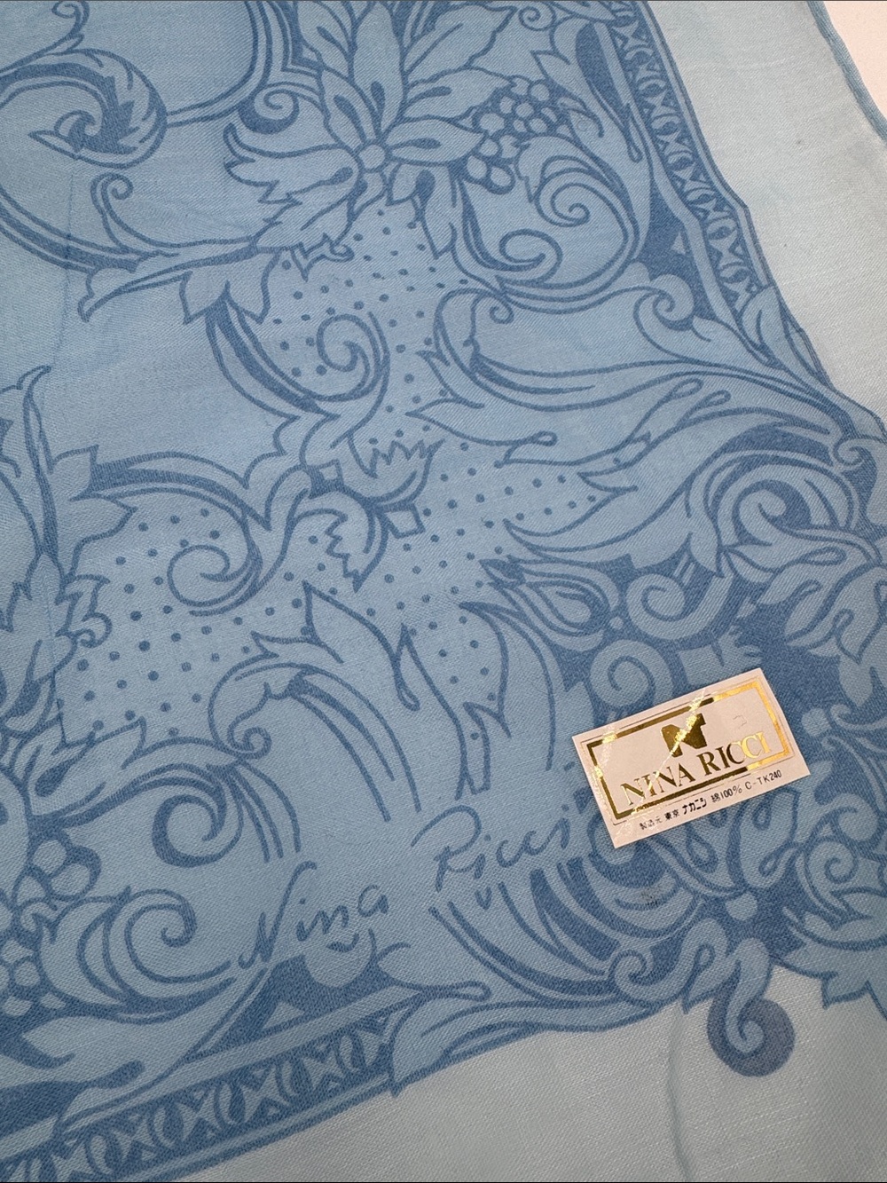 Nina Ricci Light Blue Printed Silk Scarf - 18.5 x 18.5 inches